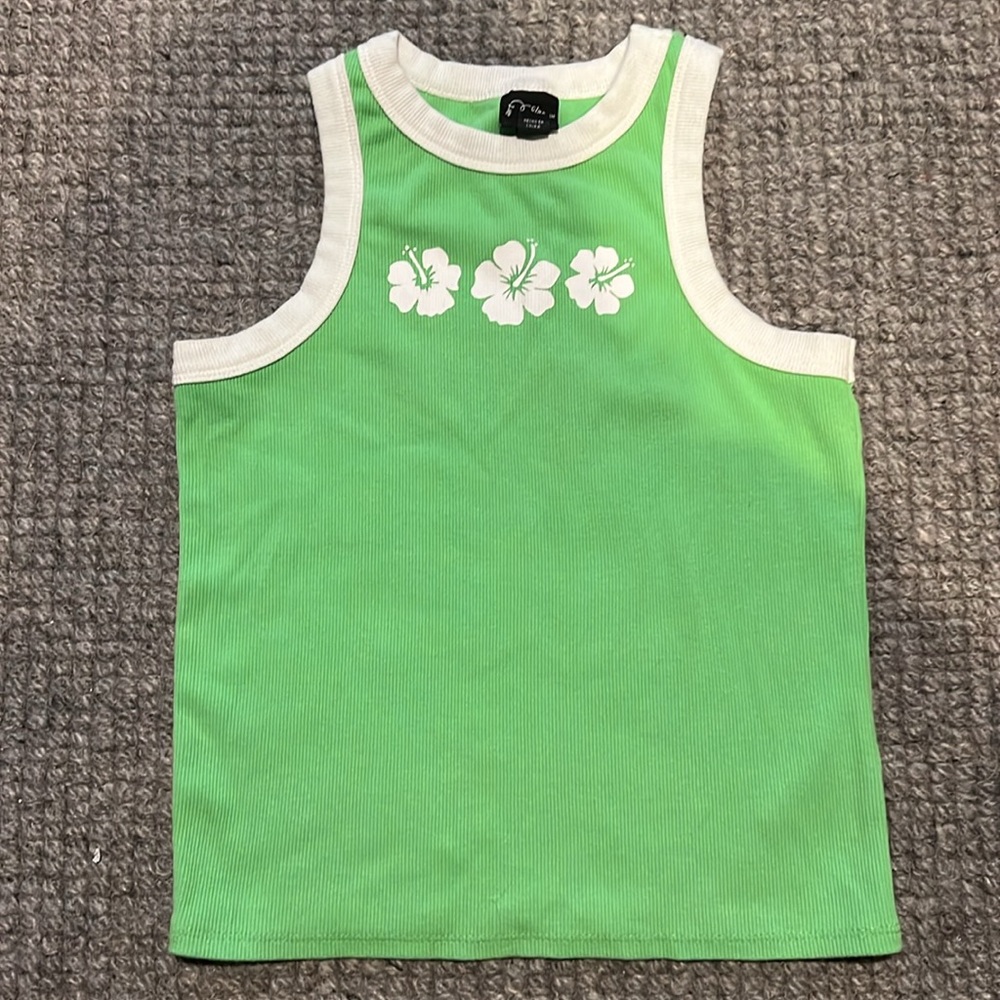 Art Class Green Hibiscus Tank Top- Size Medium (8)